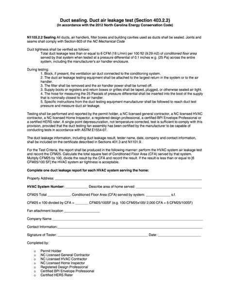 Nc Duct Leakage Test Form Fill Out Sign Online Dochub