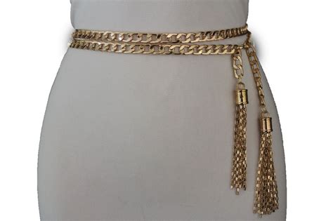 Women Fashion Belt Hip High Waist Gold Metal Chains Chunky Link Long