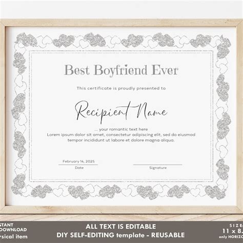 Best Boyfriend Award Certificate Etsy