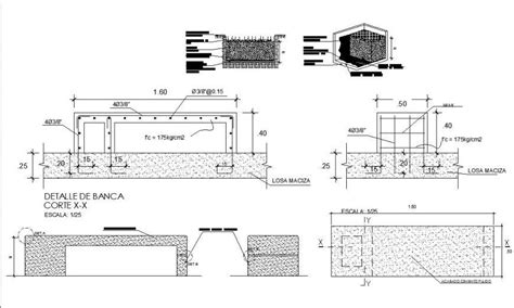 Garden Bench Elevation Section And Installation Drawing Details Dwg