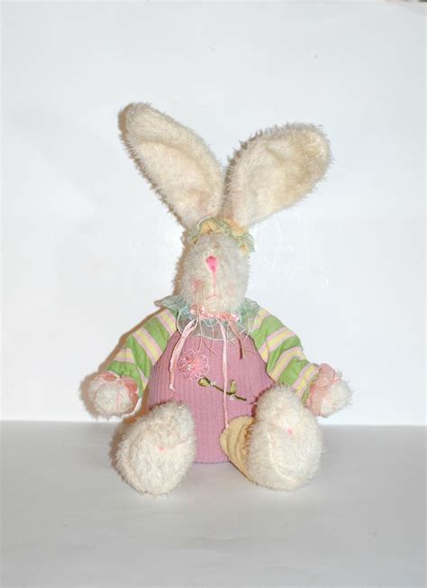 Stuffed Rabbit Vintage Stuffed Bunny Dressed Rabbit Wired Etsy