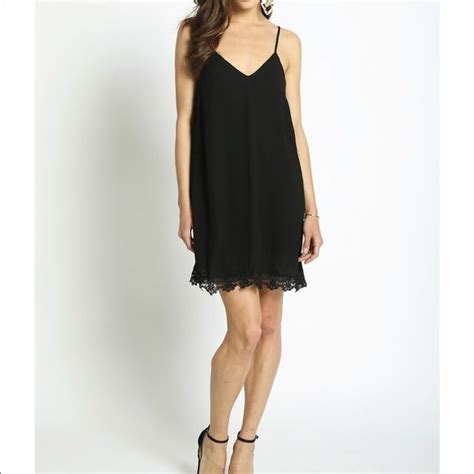 Stunning Black Lined Slip Dress With Lace Trim Slip Dress All Black Dresses Lace Dress