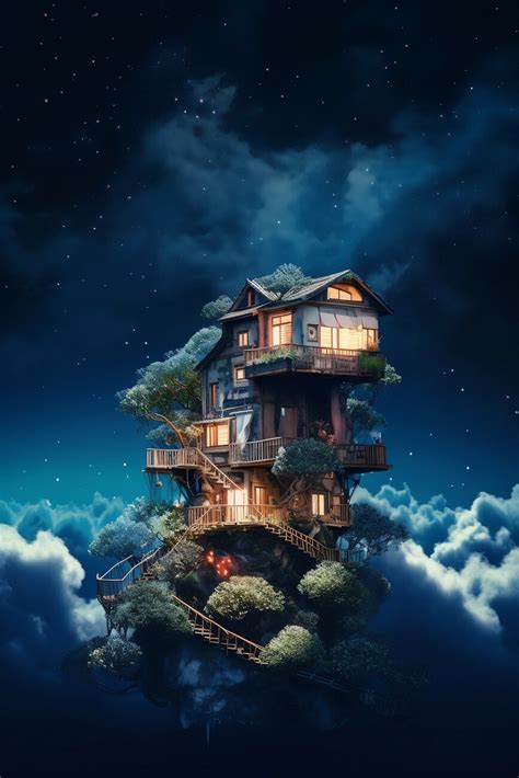 Wall Art Print Magical House Fantasy Starry Night Europosters