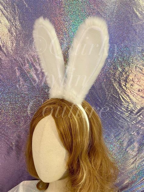White Bunny Rabbit Ears And Tail Set Gothic Cute Posable Cosplay Headband