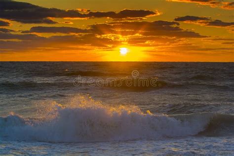 Sunset Over The Ocean With Waves Stock Image Image Of Waves