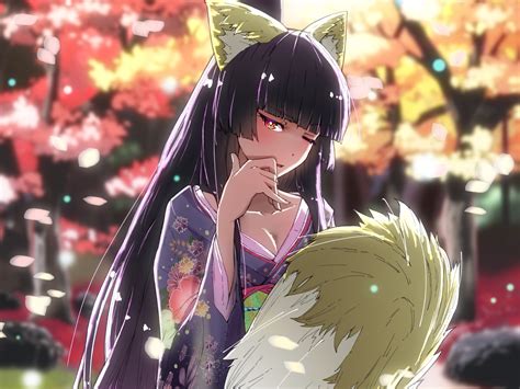 Download 1600x1200 Anime Girl Fox Ears Kimono Japanese