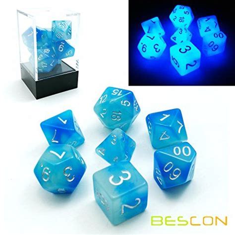 Bescon Gemini Glowing Polyhedral Dice 7pcs Set Icy Rocks Luminous Rpg