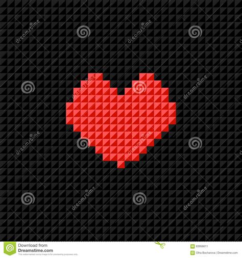 Vector Pixel Art Heart On Black Pixel Background Symbol Of Love Stock