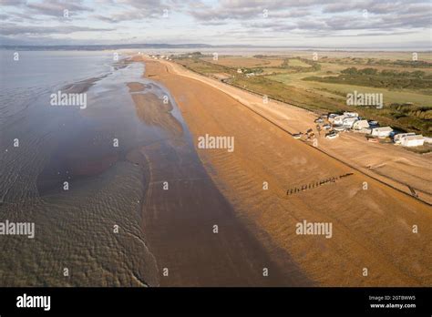 Aerial View Of The Shingle Beach At Cooden Bay Near Bexhill East Sussex