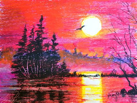 Red Sunset Oil Pastel Painting Painting By Tigran Movsisyan Artmajeur