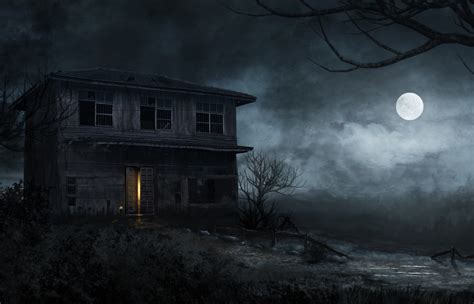 Wallpaper Moonlight Scary Trees Horror Abandoned House Night