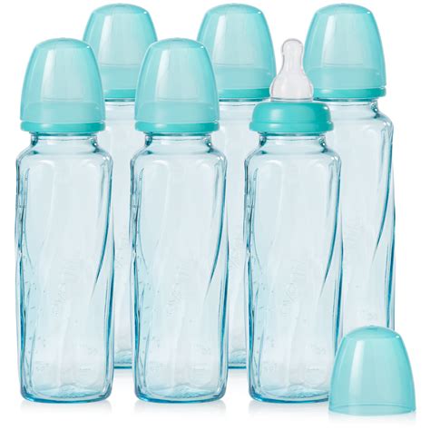 Evenflo Feeding Vented + BPA-Free Glass Baby Bottles - 8oz, Teal, 6ct ...