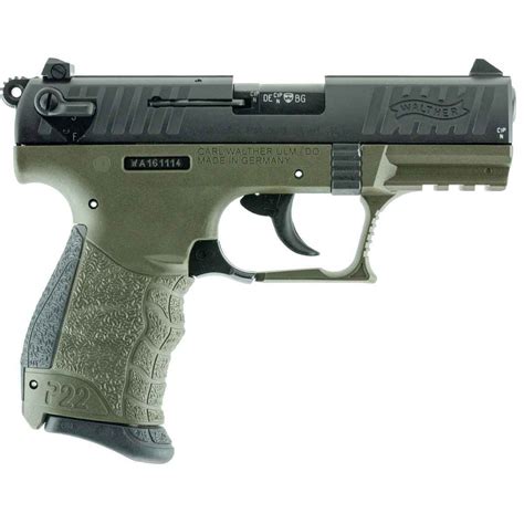 Walther P22 22 Long Rifle 342in Military Green Pistol 101 Rounds