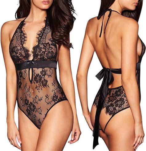 Rikay Women S Sexy Lingerie Crotchless One Piece Teddy Lace Babydoll Bodysuit Crotchless