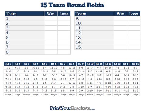 team  robin printable tournament bracket