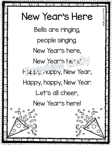 Printable New Years Poem For Kids New Years Song Is Great For Poetry