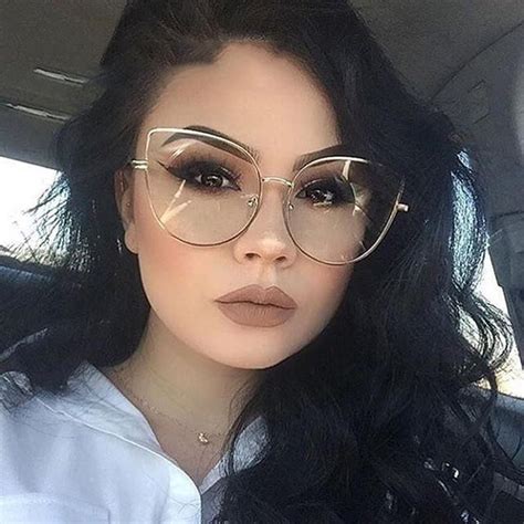 fashion cat eye optical eye glasses women clear lens big metal glasses glasses for round faces