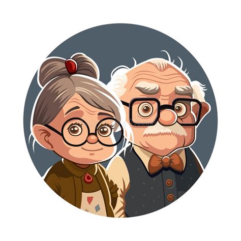 Couple Grandma And Grandpa Together Cute Cartoon Style Pensioner Stock Illustration