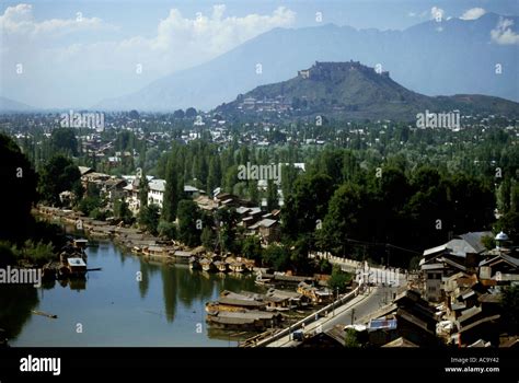 Kashmir India View Of Srinagar City And Houseboats On The Banks Of