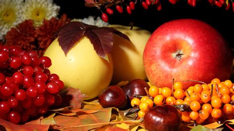 Fruit Still Life Apples Berries Berry Nuts Food Leaves Autumn Fall Wallpapers Hd