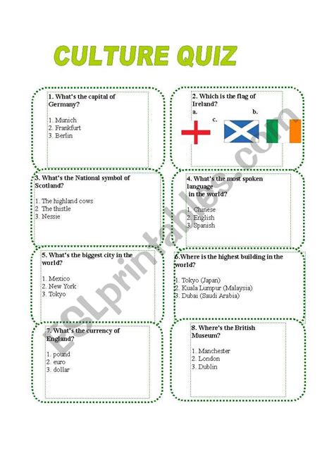 Culture Quiz Esl Worksheet By Ring A