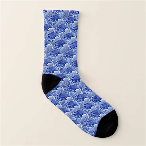 Vintage Japanese Waves Cobalt Blue And White Socks Zazzle