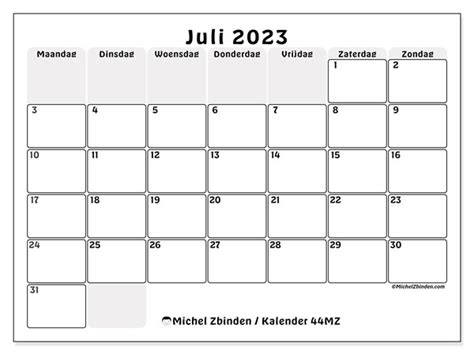 Kalender Juli 2023 Om Af Te Drukken “44mz” Michel Zbinden Be