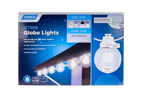 Camco 42742 Decorative Rv Awning Globe Lights 6 Clear Globes On White