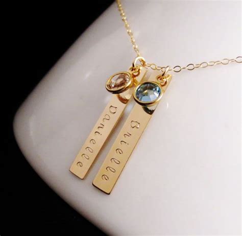Personalized Gold Bars Birthstones Necklace Swarovski Birthstone Mommy