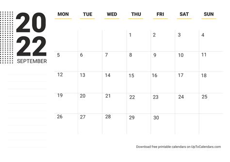 Printable September 2022 Calendar Blank Templates Free Download Pdf
