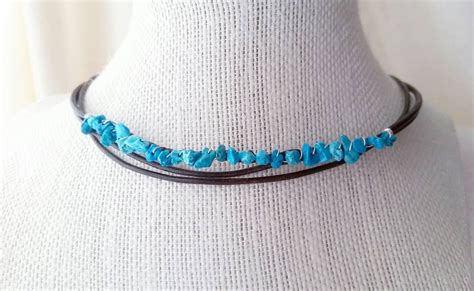 Leather Turquoise Necklace Bohemian Leather Necklace Turquoise