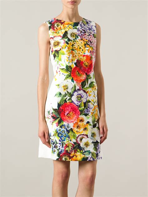 Dolce And Gabbana Flower Print Dress In Multicolor White Lyst