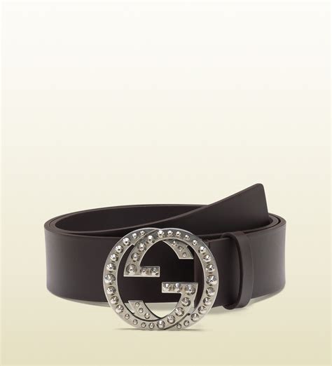 Lyst Gucci Brown Leather Belt With Studded Interlocking G Buckle In