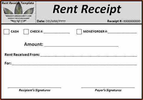 Rent Paid Receipt Template Business