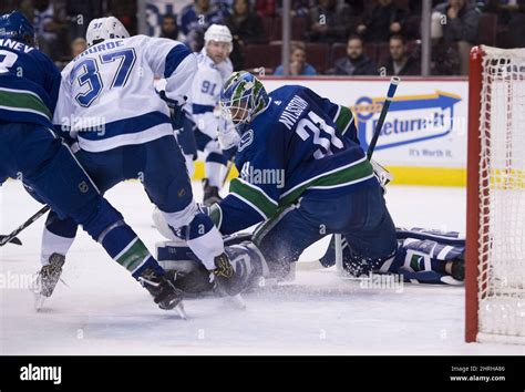Vancouver Canucks Goaltender Anders Nilsson 31 Stops A Shot From