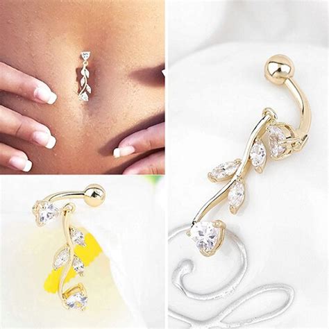 Sexy Lady Belly Button Barbell Bar Leaf Heart Rhinestone Navel Ring Piercingnavel Ringring