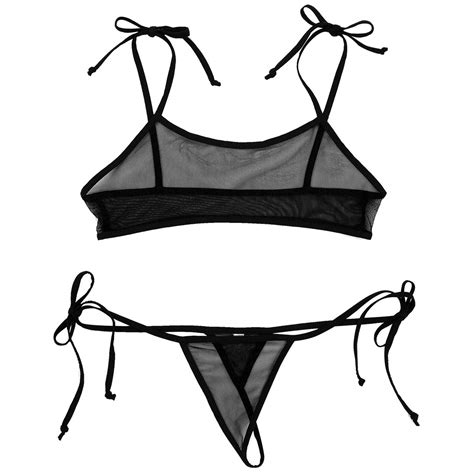 Buy Iefiel Women See Through Micro Bikini Mesh Micro Bra Top With G String Thong Bathing Suit