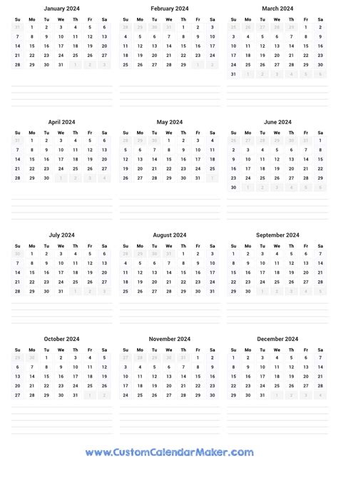 2024 Portrait Calendar 12 Month Vertical Calendar