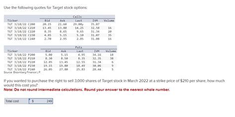 solved use the following quotes for target stock