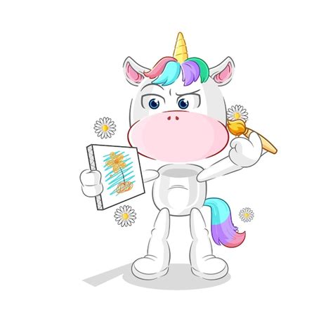 Premium Vector Unicorn Traditional Painter Cartoon Character Vector