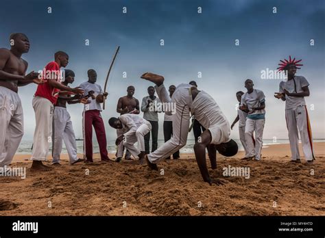namibe angola 28 aug 2013 african sportsmen practicing the famous brazilian capoeira fight