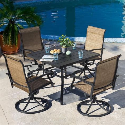 Nuu Garden 5 Piece Steel Sling Outdoor Patio Dining Set With Square