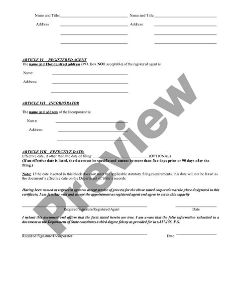Articles Of Incorporation Florida Sample For Llc Us Legal Forms