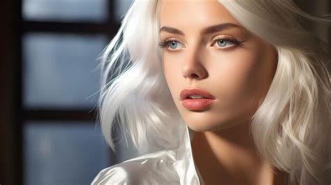 Premium Photo Close Up Of Platinum Blonde Hair In A Fashionable Lob Accentuating Bold Style