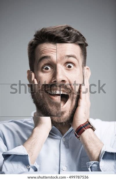 Portrait Young Man Shocked Facial Expression Stock Photo 499787536