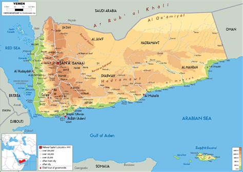 Large Size Physical Map Of Yemen Worldometer