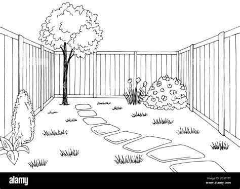 Backyard Garden Graphic Black White Sketch Illustration Vector Stock