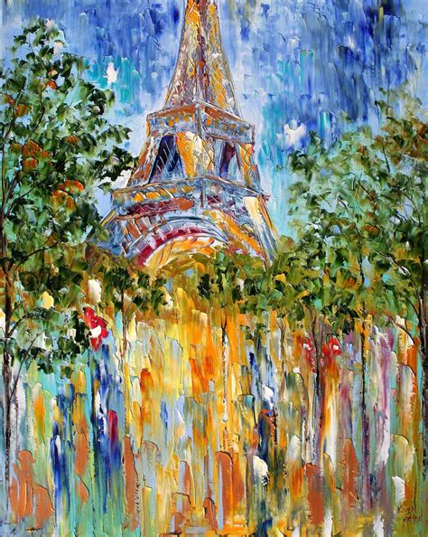 Original Oil Painting Paris Eiffel Tower Palette Knife Fine