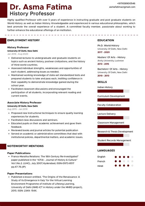 Sample Resume Of History Professor With Template And Writing Guide