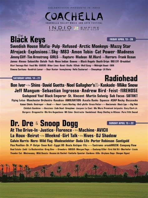 Coachella 2012 Lineup Announced: Radiohead, Dr. Dre & Snoop Dogg Among ...